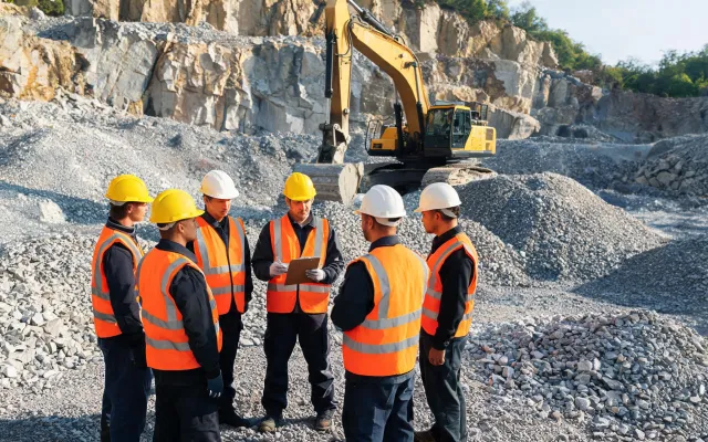 Toolbox talk at independent aggregate quarry