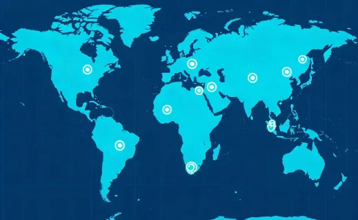 Map illustration of SANY regional parts hubs