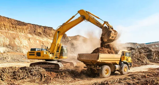 Large crawler excavator mass earthmoving